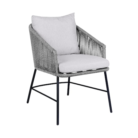 Armen Living Calica Outdoor Patio Dining Chair in Black Metal and Gray Rope 840254332294